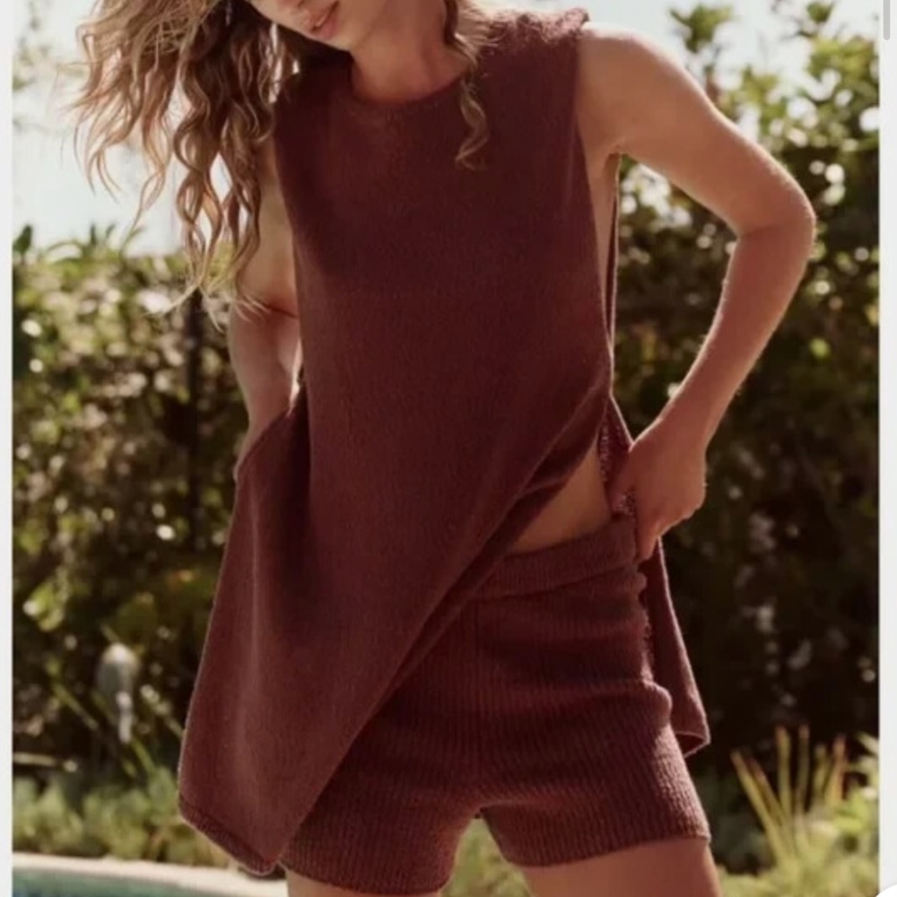 Free People Miranda Sweater Co-Ord Two-Piece Set - Mocha Brown Size L NWOT